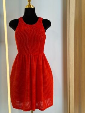 Bordeaux By Anthropologie Red Textured Fit & Flare Dress | Siren Muse